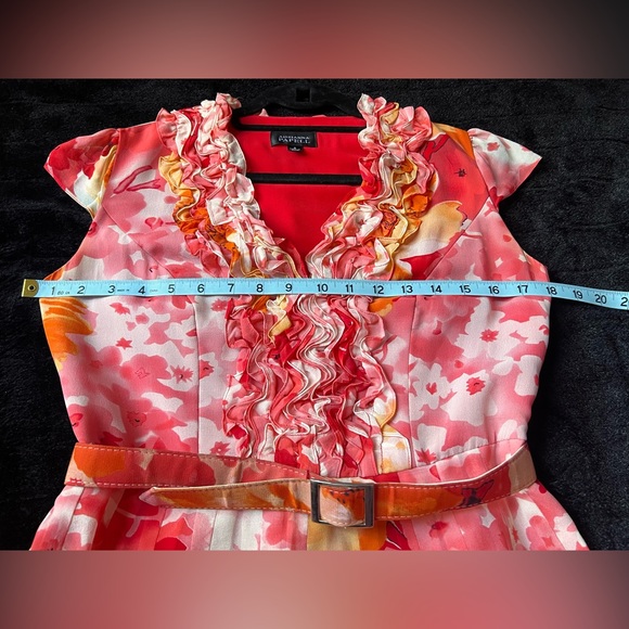Adrianna Papell Orange/Pink Floral Dress with belt, size 4 - Picture 3 of 13